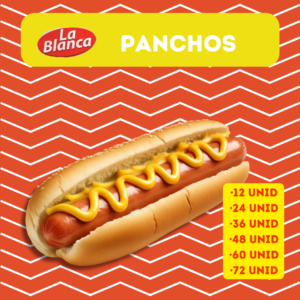 Combos de panchos La Blanca en Superfiesta. Salchichas La Blanca con pan y aderezos